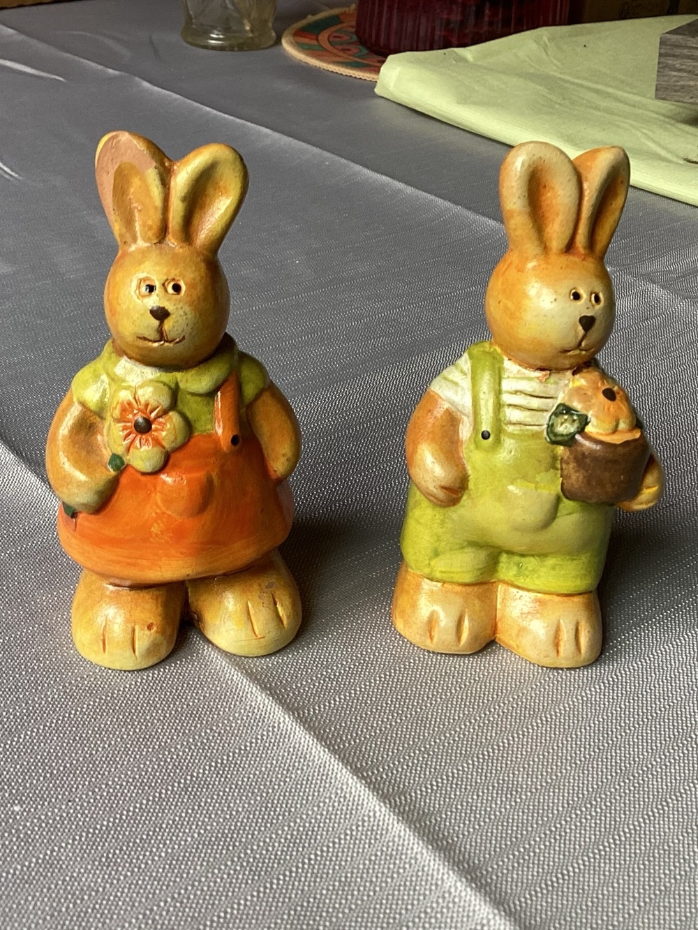 Vintage Cottagecore Terracotta Bunny Figure Set